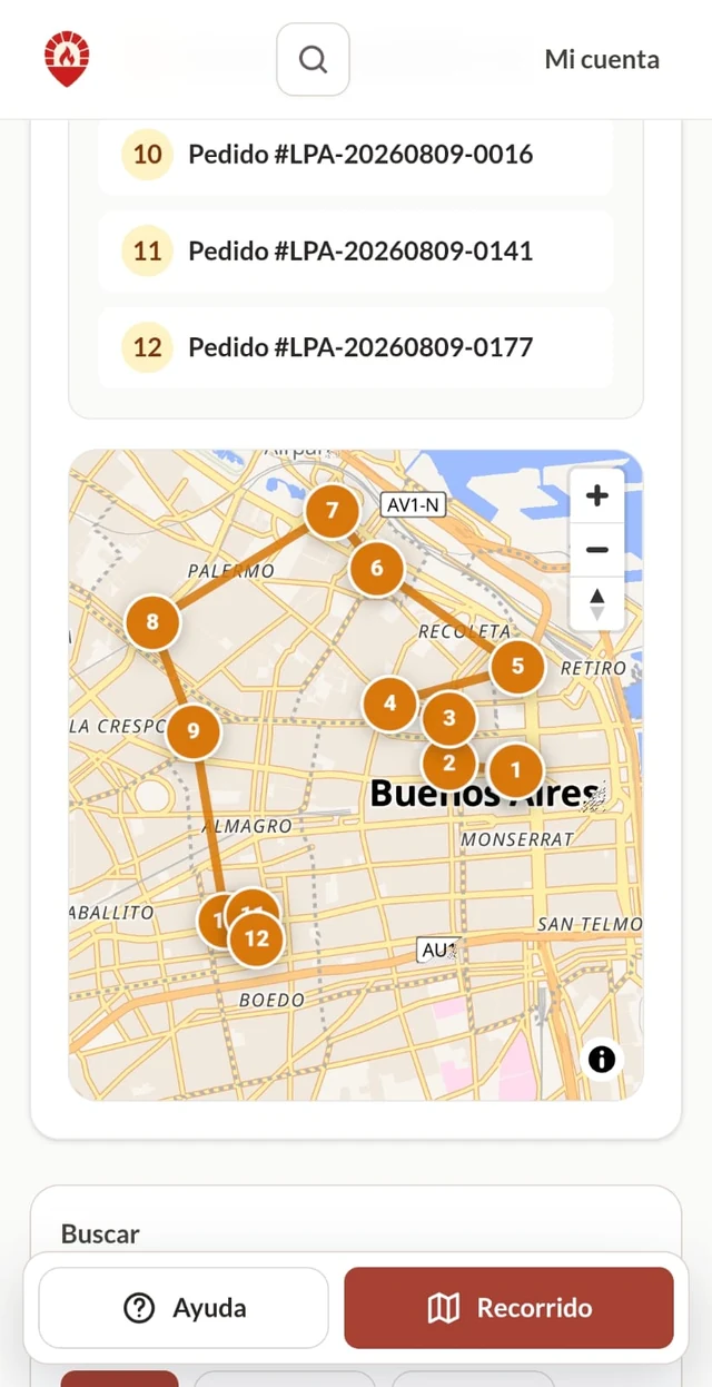 Mapa móvil con recorrido sugerido